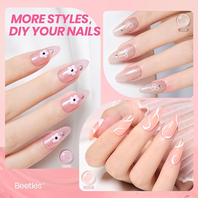 Beetles Jelly Gel Nail Polish Set - 6 Colors Nude Pink Brown Shimmer Giltter Fall Gel Polish Kit Sheer Transparent Effect Soak Off UV Lady with Dreams Collection Gift for Women-Velvo Beauty