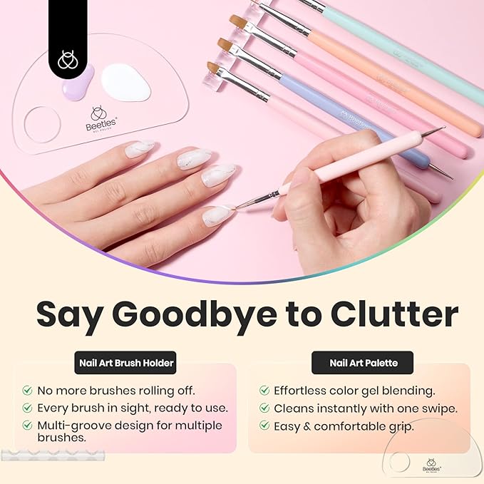 Beetles Gel Polish Nail Art Liner Brushes 5Pcs Painting Art Design Pen Set Diamond Application Rhinestone Handle Drawing Nail Art Brushes Tools Sizes 5/6/11/20/25mm Nail Art Design Gift for Women-Velvo Beauty