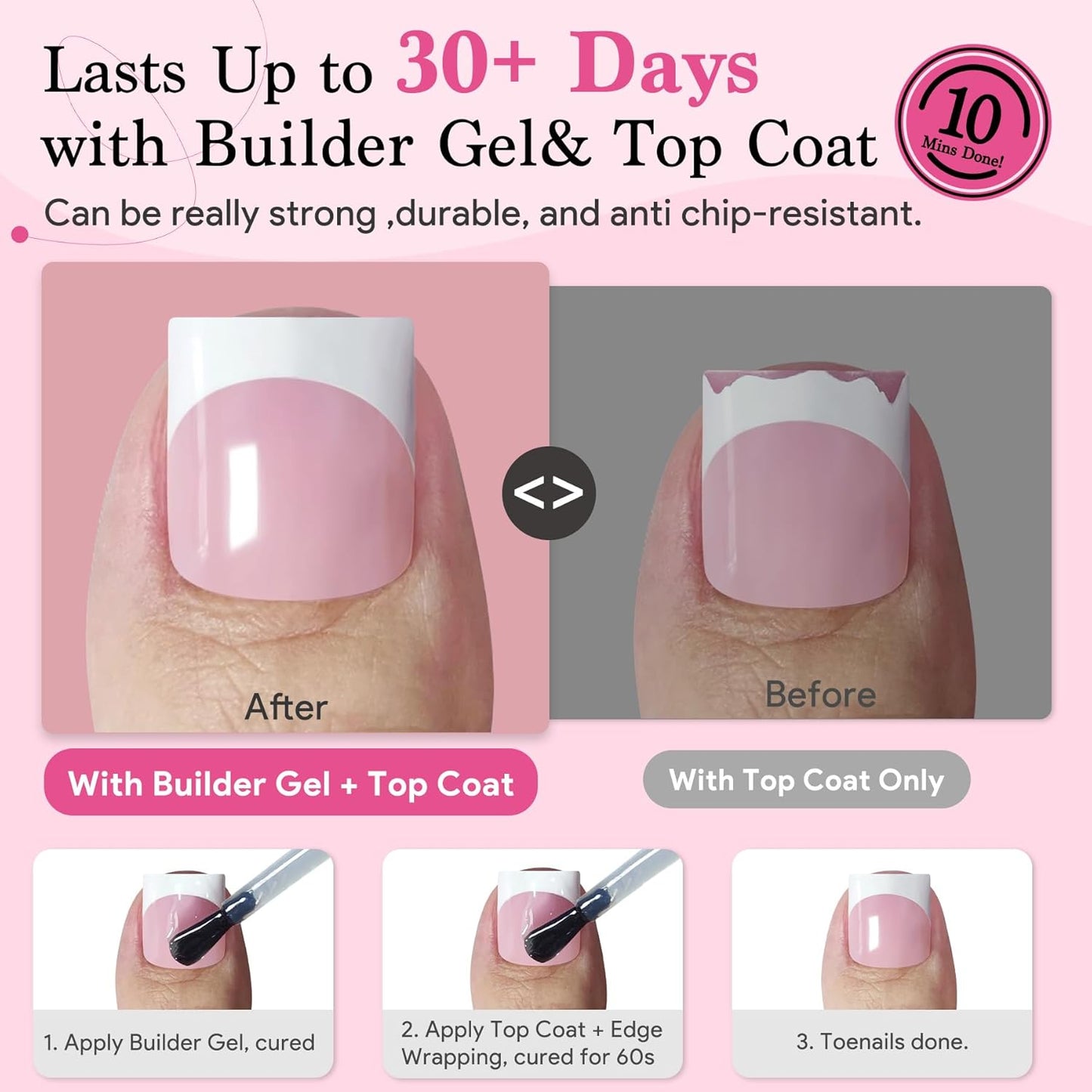 Press On Toenails for Women French Tips, Sharp Square Pre-applied Primer & Base Coat Toe Nail Press Ons Baby Pink Full Cover Fake Tips Extension 15 Sizes 270 Pcs, Builder Nail Gel & Top Coat Required-Velvo Beauty