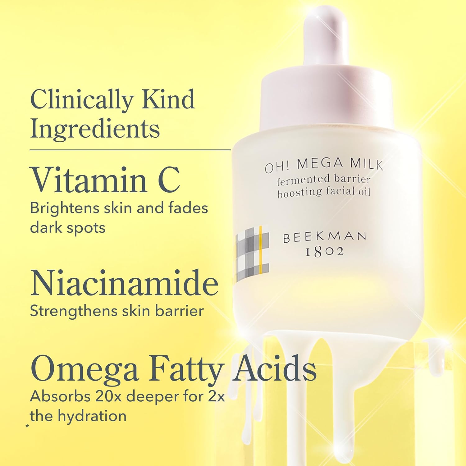 Beekman 1802 Oh Mega Milk Facial Oil - Hydrating Vitamin C & Niacinamide Serum - Repairs Skin Barrier & Reduces Dark Spots From Aging - Fragrance Free, Sensitive Skin Safe-Velvo Beauty