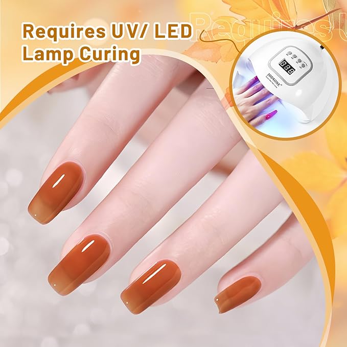 JODSONE 6 Colors Gel Nail Polish Set Fall Collection Jelly Effect Soak Off Need U V LED Gel Polish Set Autumn Mauve Brown RedSalon-Quality DlY Home Manicure-Velvo Beauty