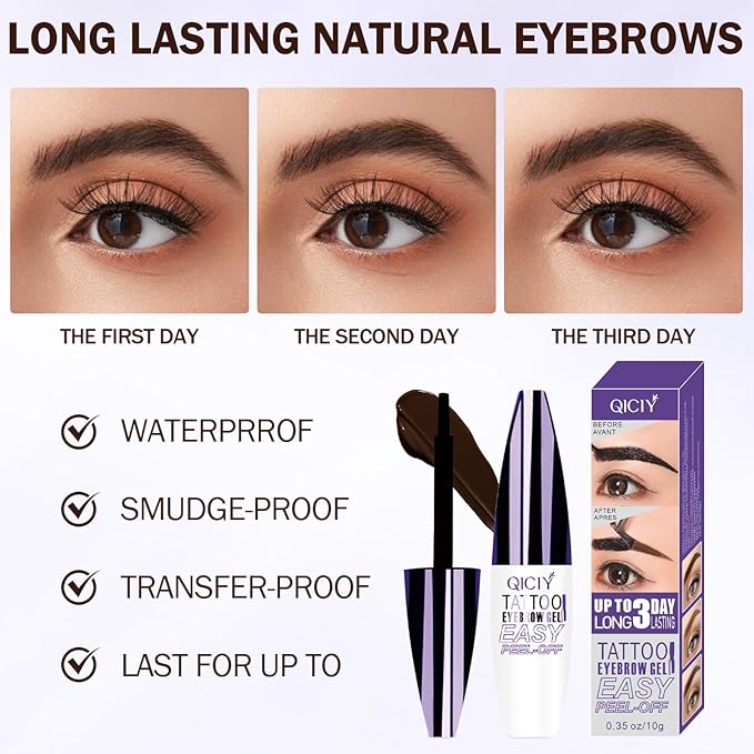 2025 New Tattoo Eyebrow Gel Easy Peel Off for Women, Upgrade Eyebrow Tattoo Peel Off, Transfer-proof Eyebrow Gels Waterproof for All Skin Types (Brown)-Velvo Beauty