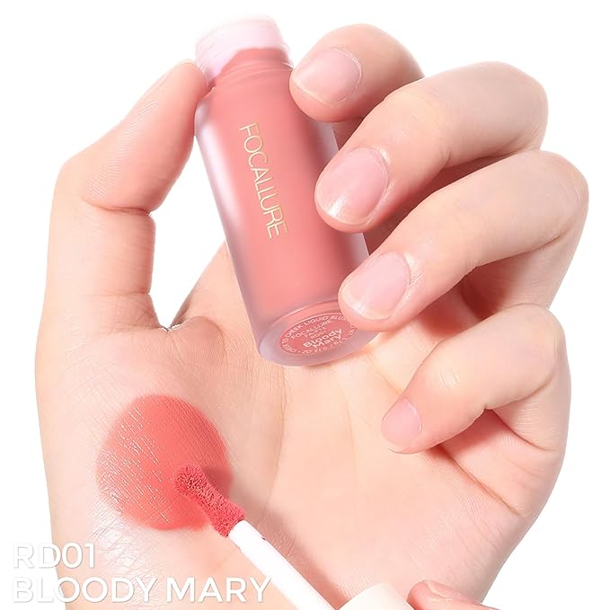 FOCALLURE Silky Cream Liquid Blush,Leaving a Matte Dewy Makeup Look,Easy to Apply and Create a Natural Flush,Long Lasting and Lightweight Cheek Blush Face Makeup,BLOODY MARY-Velvo Beauty