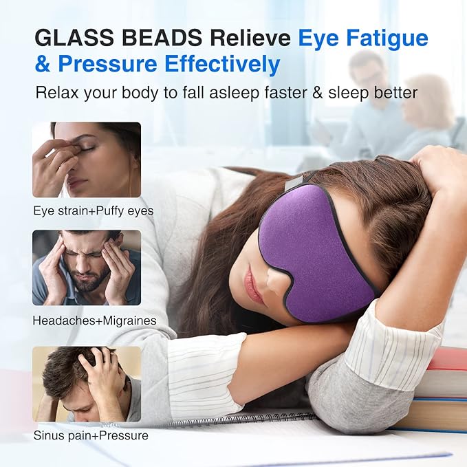 YFONG Weighted Sleep Mask, Women Men 3D Eye Mask Blocking Lights Sleeping Mask (4.2oz/120g), Pressure Relief Night Sleep Eye Mask with Adjustable Strap, Eye Cover Blindfold for Travel Nap Yoga, Purple-Velvo Beauty