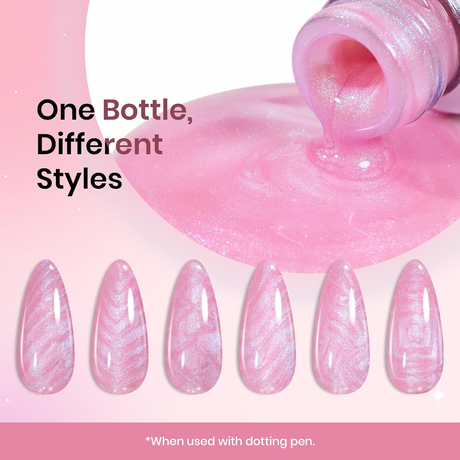 Beetles Pearl Pink Gel Nail Polish,Pearlescent Pink Mermaid Nail Drawing Gel Nail Art Polish Soak Off Uv Led Shimmer Gel Liner Nail Art with Dotting Pen & Heart Nail Charms for Women-Velvo Beauty