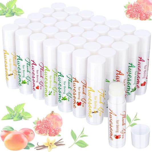 Sinmoe Lip Balm Gifts Thank You for Being Awesome Lip Moisturizer Assorted Flavors Bulk Gifts Beeswax Natural Ingredients Dry Chapped Lip Care Product for Coworkers Women Friend(35 Pack)-Velvo Beauty