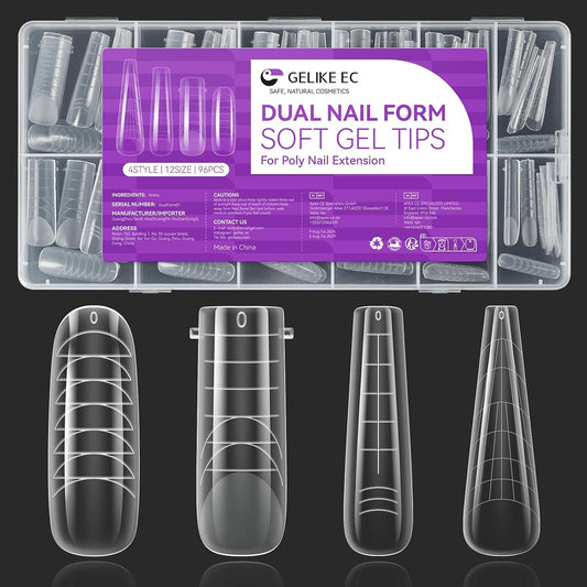 Gelike EC Dual Forms for Extension: 96 Pcs Color Nail Form, 4 Style 12 Size Nail Forms For Builder, Half Matte Gel Forms For Manicure Art Design Salon Diy-Velvo Beauty