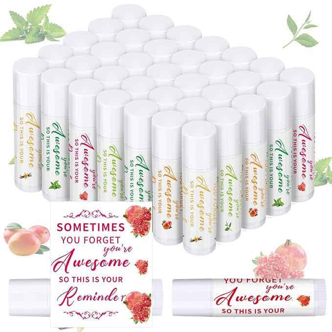 Dunzy 50 Pcs Thank You Gift Lip Balm Bulk Baby Shower Party Favors Bridal Shower Favor Lip Care with Assorted Fruit Flavors Thank You Lipstick for Guest Basket Gift Stuffer (Leaf)-Velvo Beauty