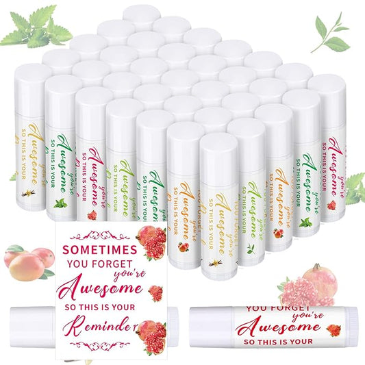 Dunzy 50 Pcs Thank You Gift Lip Balm Bulk Baby Shower Party Favors Bridal Shower Favor Lip Care with Assorted Fruit Flavors Thank You Lipstick for Guest Basket Gift Stuffer (Leaf)-Velvo Beauty