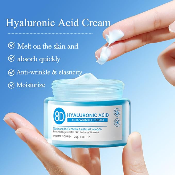8D Hyaluronic Acid Face Care Set, Hydrating Skin Care Set Moisturize Skin, Smooth Fine Lines, Improves Skin Elasticity, Anti-Aging Skin Care Set with Cleanser,Eye Cream,Face Cream,Serum,Mask-Velvo Beauty