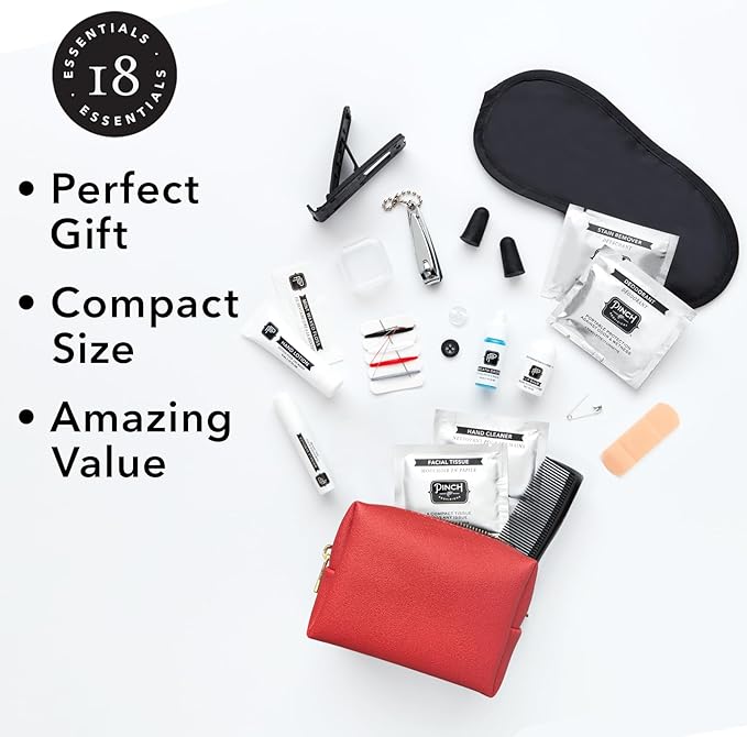 Pinch Provisions Travel Kit, includes 18 Must-Have Emergency Essential Items for Travelling, Ideal Road Trip or Airport Gift for Friends, Family & Peers, Portable Pouch-Velvo Beauty