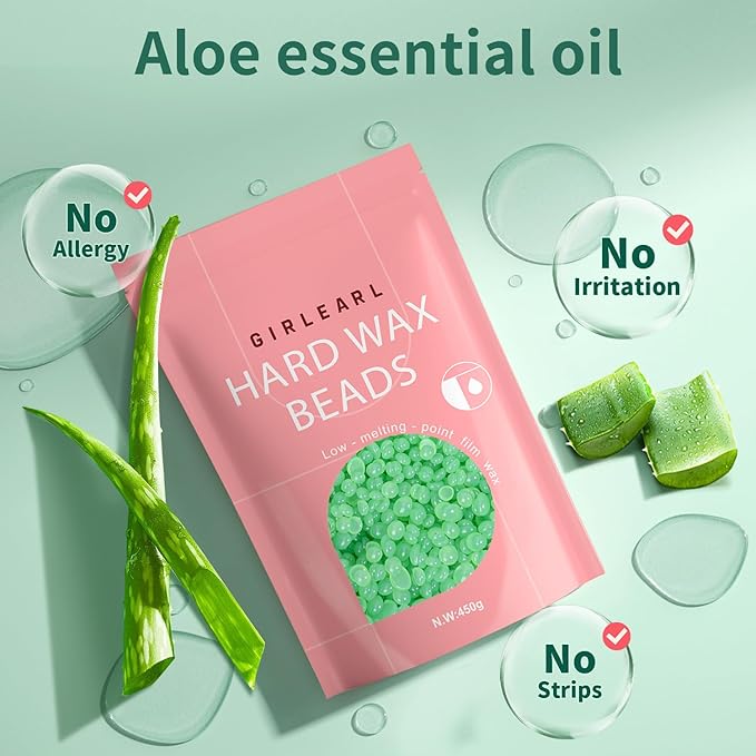 Wax Beads (1lb) for Hair Removal - Aloe Vera Formula, Perfect for Sensitive Skin, Eyebrow, Brazilian Bikini, Legs, Facial and Full Body Waxing at Home-Velvo Beauty