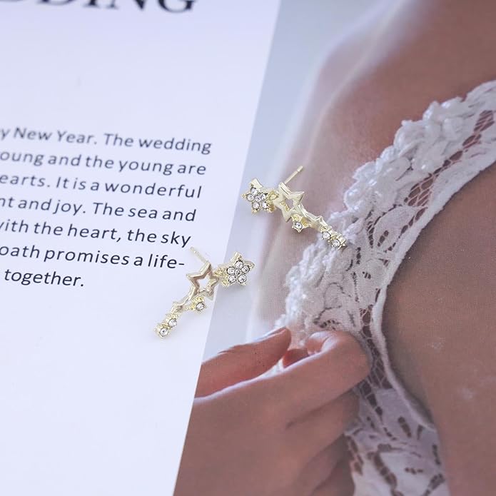 Boho Cz Star Ear Crawler Earrings Crystal Star Climber Earrings Gold Star Stud Earrings Vintage Cluster Star Earrings Jewelry for Women-Velvo Beauty