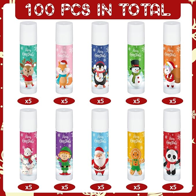 50 Pcs Cute Christmas Lip Balms Gifts Bulk Christmas Stocking Stuffers Holiday Treat Gifts Goodie Christmas Party Supplies for Girls Kids Women Men-Velvo Beauty