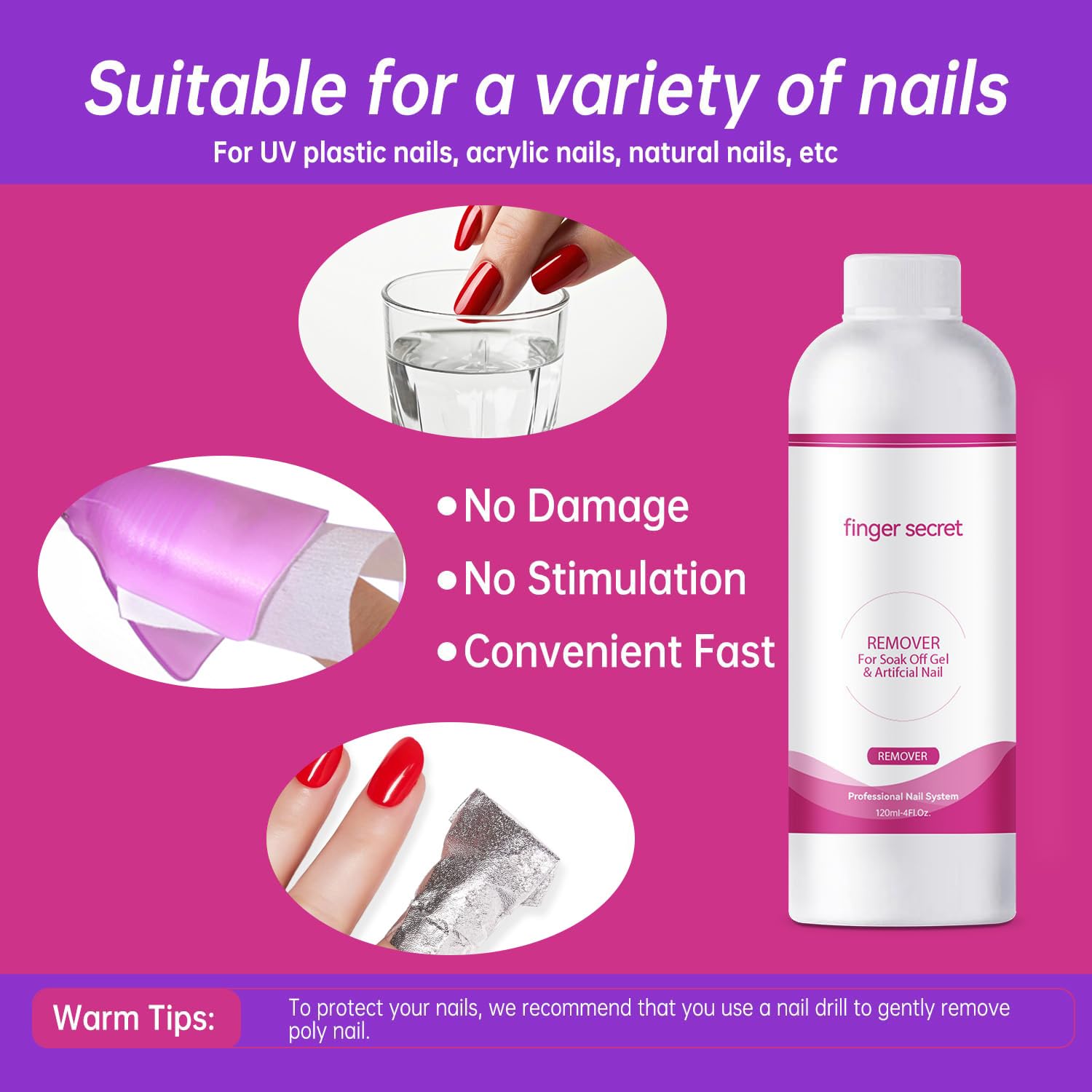 Nail Polish Remover 4Fl.Oz Nail Polish Remover Kit Professional Nail Glue Remover Quickly & Easily Remove Dip Powder Artificial Nails,Glitter Polish,Builder gel,poly gel acrylic powder.-Velvo Beauty
