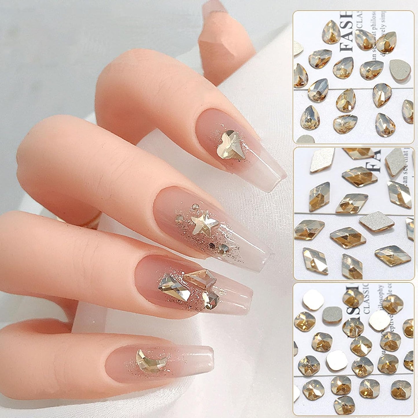 Nail Rhinestones Kit, 18 Types of 900 Special-Shaped Nail Diamonds + 3200 Flat-Bottomed Rhinestones, Champagne Crystals DIY Crafts Gold Gemstones for Nail Art Design-Velvo Beauty