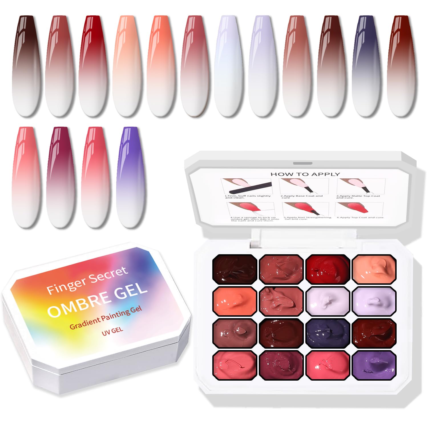 Sponge Pat Paint Nail Gel, Ombre Nails Gradient Gel Nail Blush Blooming Aura Nails Drawing Stripper Floral Painting DIY Nail Art, No Wipe, UV/LED Curing (16 Colors F)-Velvo Beauty