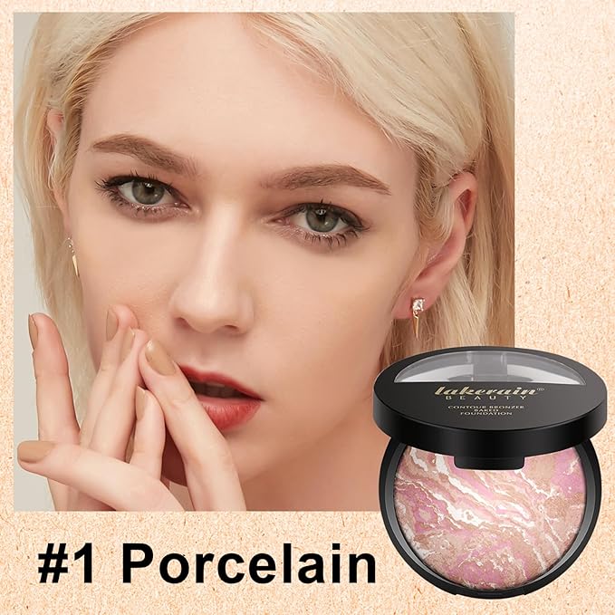 Baked Powder Foundation Makeup, Brighten Color Correcting Foundation Make up, Foundation for Mature Skin, Face Powder for Women, Full Coverage, Natural Finish & Easy to Use #01-Velvo Beauty