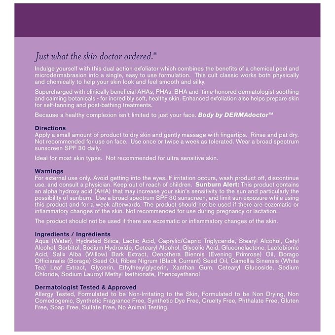 DERMAdoctor KP Bump Eraser Body Scrub Dermatologist Formulated Exfoliant | Keratosis Pilaris Treatment For Dry And Bumpy Skin 10% AHAs + PHAs - 16 fl oz-Velvo Beauty