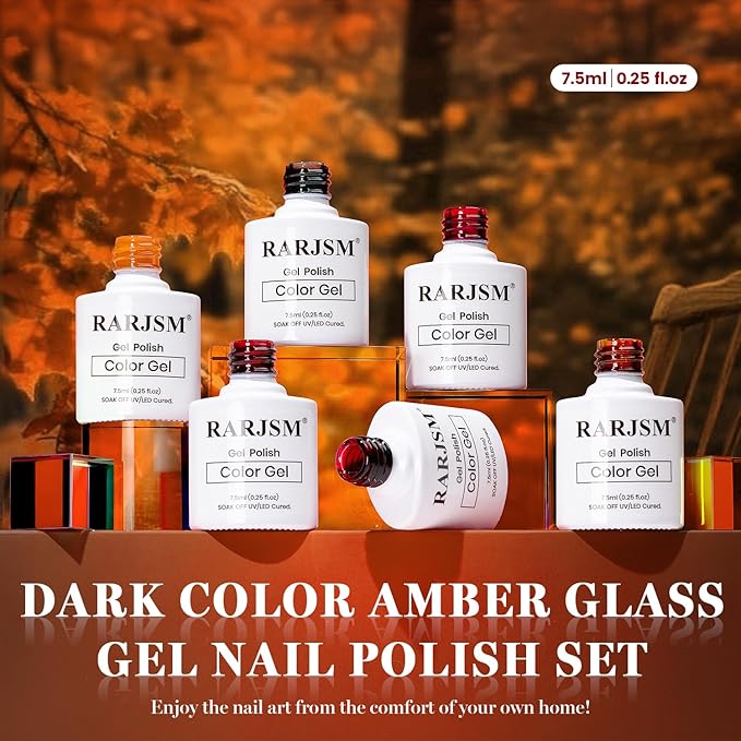 RARJSM Jelly Stained Glass Gel Nail Polish Set 6pcs Clear Amber Yellow Cherry Red Orange Olive Green Crystal Transparent Series Sheer Gel Varnish Curing Requires Soak off Home Salon French Manicure-Velvo Beauty