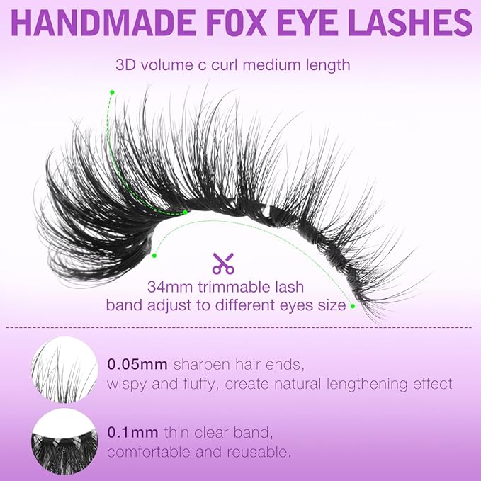 Lashes Clear Band Fox Eye Lashes 3D Volume Faux Mink Eyelashes Wispy False Eyelashes Strips 7 Pairs by Kiromiro-Velvo Beauty