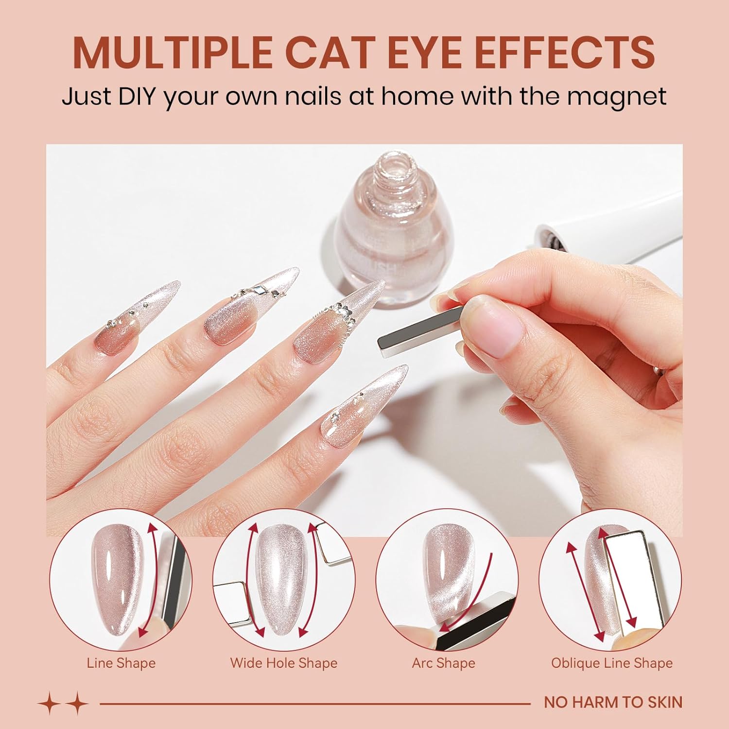 Nude Cat Eye Nail Polish Non Gel with Magnet Quick Dry Magnetic Nail Polish for Fingernail Air Drying Fast Lacquer Manicure Gift For Women Girls 16ml, 0.54fl oz-Velvo Beauty