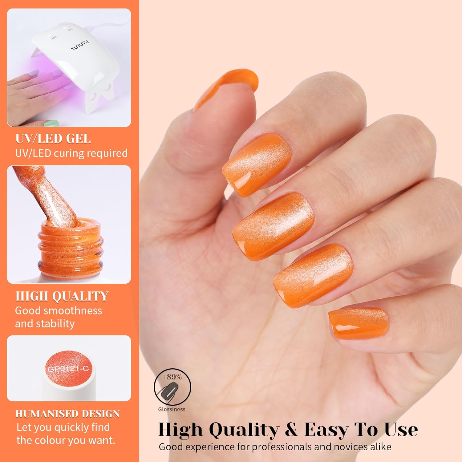 Orange Cat Eye Gel Nail Polish - Perfect for DIY at Home & Ideal Gift for Nail Art Lovers!-Velvo Beauty