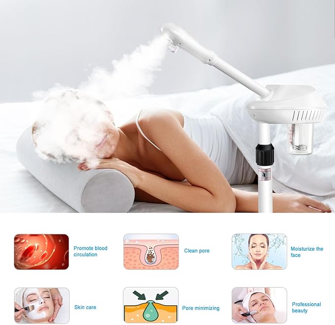 Professional Facial Steamer for Atomization Humidifier Atomizer, Adjustable Height and Angle, Face Steamer Clean Skin Firming Pores and Moisturizing Suitable for a Beauty, Spa, at Home-Velvo Beauty