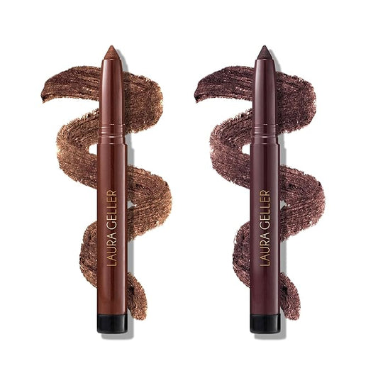 LAURA GELLER NEW YORK Kajal Longwear Kohl Eyeliner Pencil Duo - Dark Brown & Smoky Amethyst - Caffeine and Vitamin E - Smooth & Blendable Liner - Built-In Sharpener-Velvo Beauty