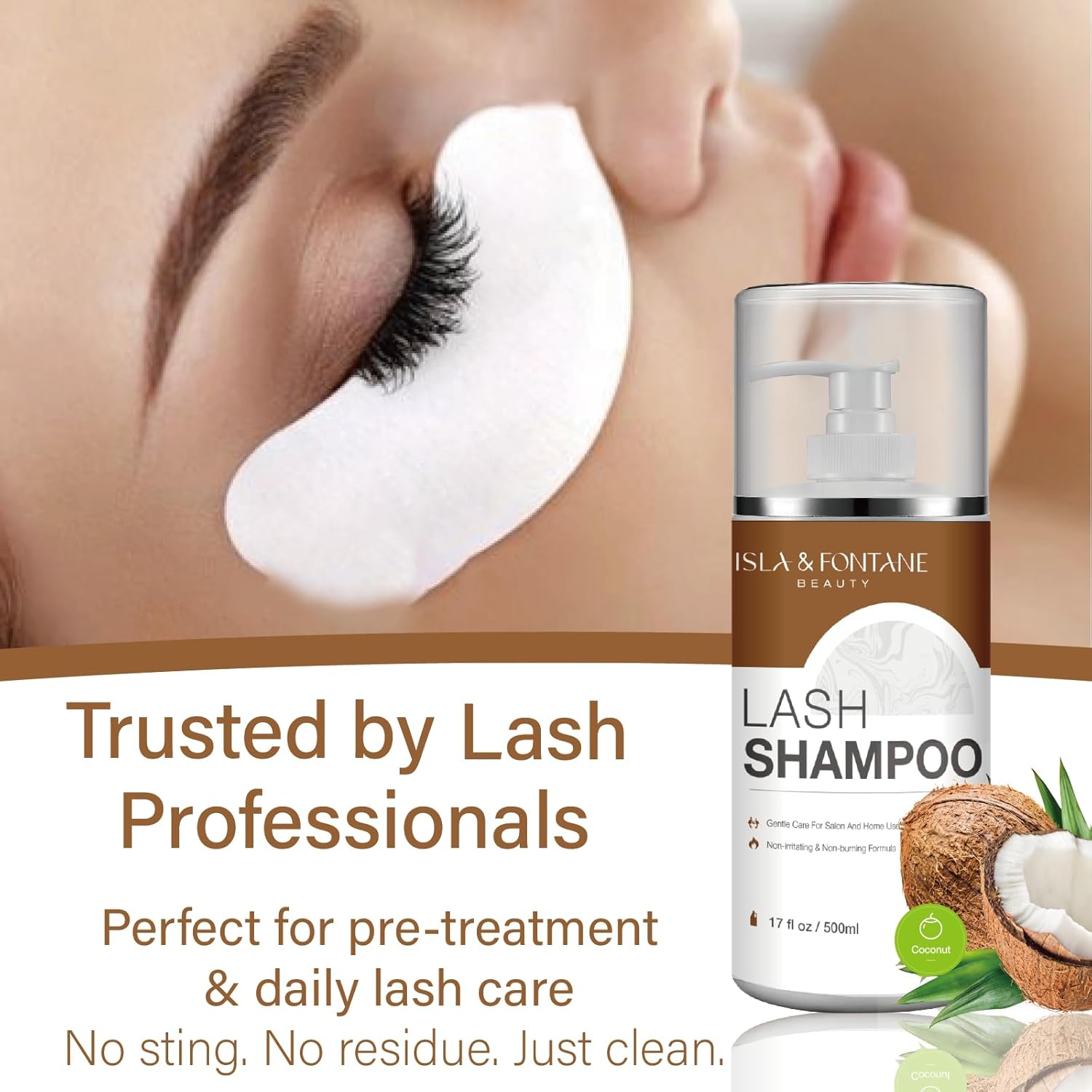 ISLA & FONTANE Lash Shampoo Bulk – Multi-Scent Series – 17 fl oz / 500ml | Gentle Eyelash Cleanser for Lash Extensions | Non-Irritating | Professional Lash Bath Foam For Salon And Home Use (Coconut)-Velvo Beauty