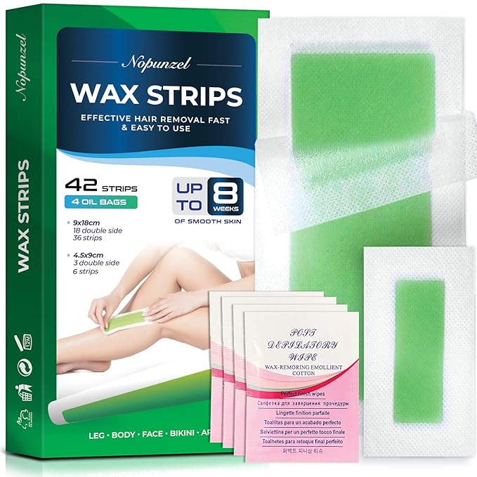 Wax Strips: 42 Waxing Strips - Hair Removal for Body Arms Legs Chest Back - Brazilian Waxing - Waxing Kit for Women Men - 2 Sizes-Velvo Beauty
