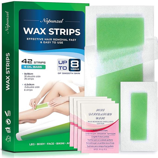 Wax Strips: 42 Waxing Strips - Hair Removal for Body Arms Legs Chest Back - Brazilian Waxing - Waxing Kit for Women Men - 2 Sizes-Velvo Beauty
