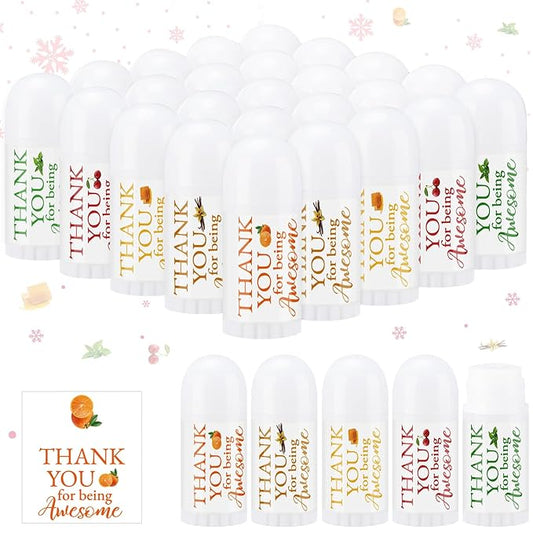 25 Pcs Mini Lip Balm Bulk 5 Assorted Flavors Thank You Lip Balm Employee Appreciation Gifts Dry Chapped Lip Care Products for Adults Coworkers Women Friend Wedding Bridal Shower Baby Shower-Velvo Beauty