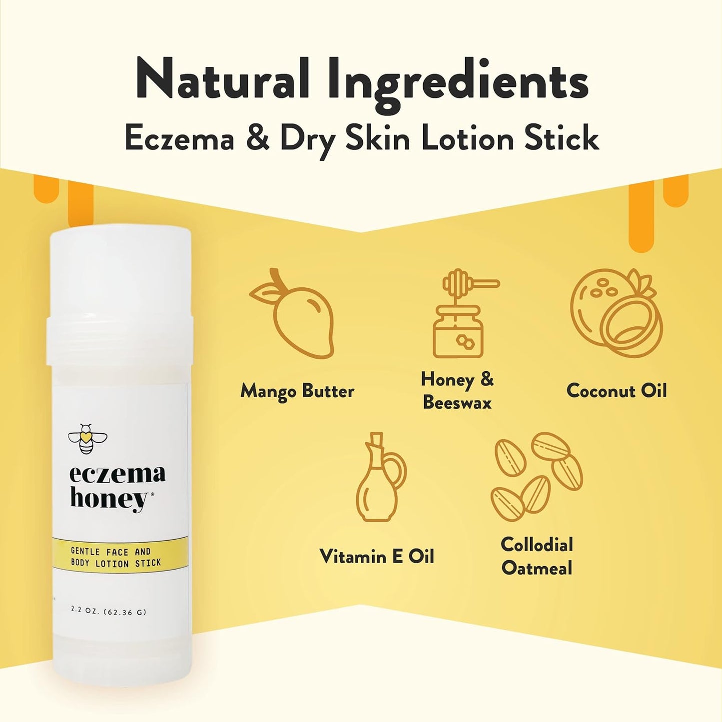 ECZEMA HONEY Gentle Face & Body Lotion Stick - Moisturizing Colloidal Oatmeal Hand Cream for Extremely Dry Skin - Eczema Lotion Helps Psoriasis, Dermatitis & More (2.2 Oz)-Velvo Beauty