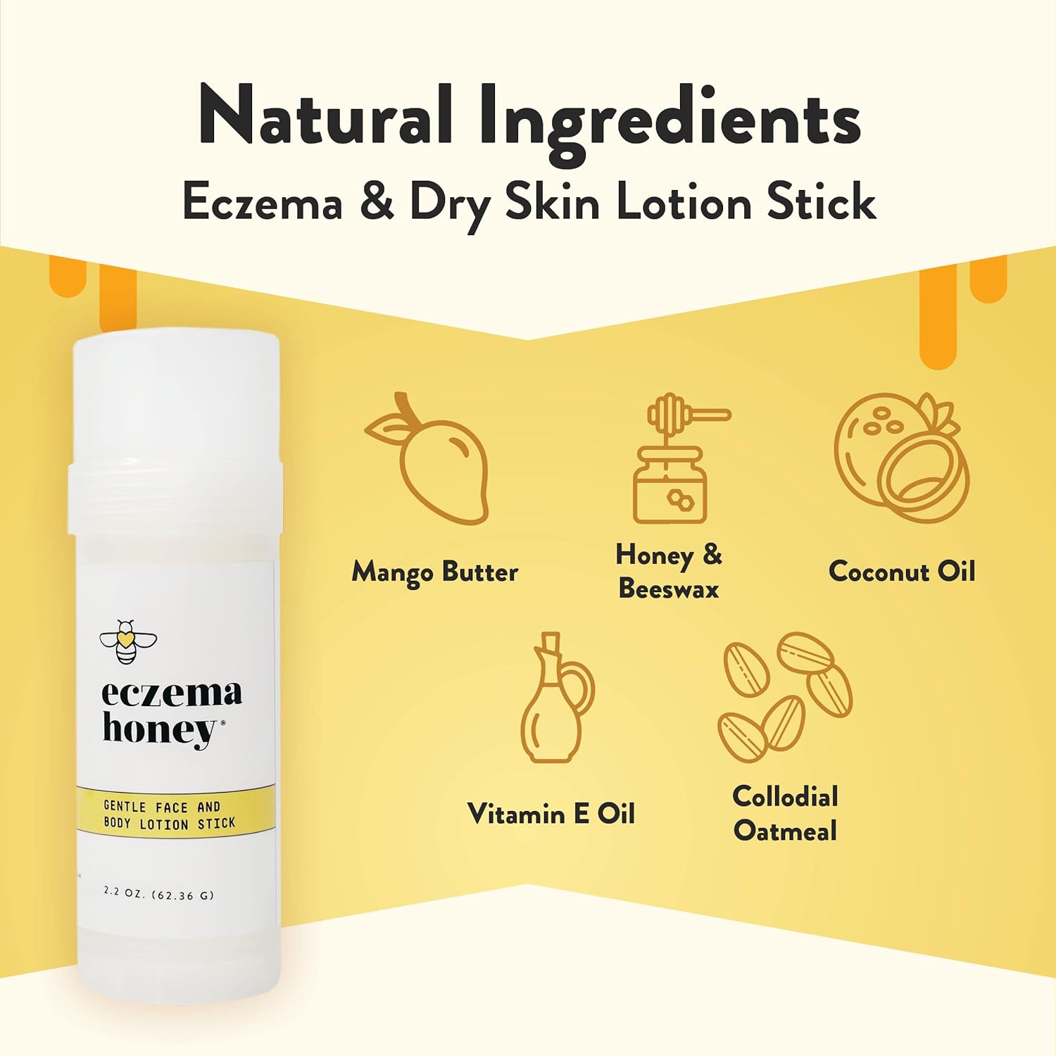 ECZEMA HONEY Gentle Face & Body Lotion Stick - Moisturizing Colloidal Oatmeal Hand Cream for Extremely Dry Skin - Eczema Lotion Helps Psoriasis, Dermatitis & More (2.2 Oz)-Velvo Beauty
