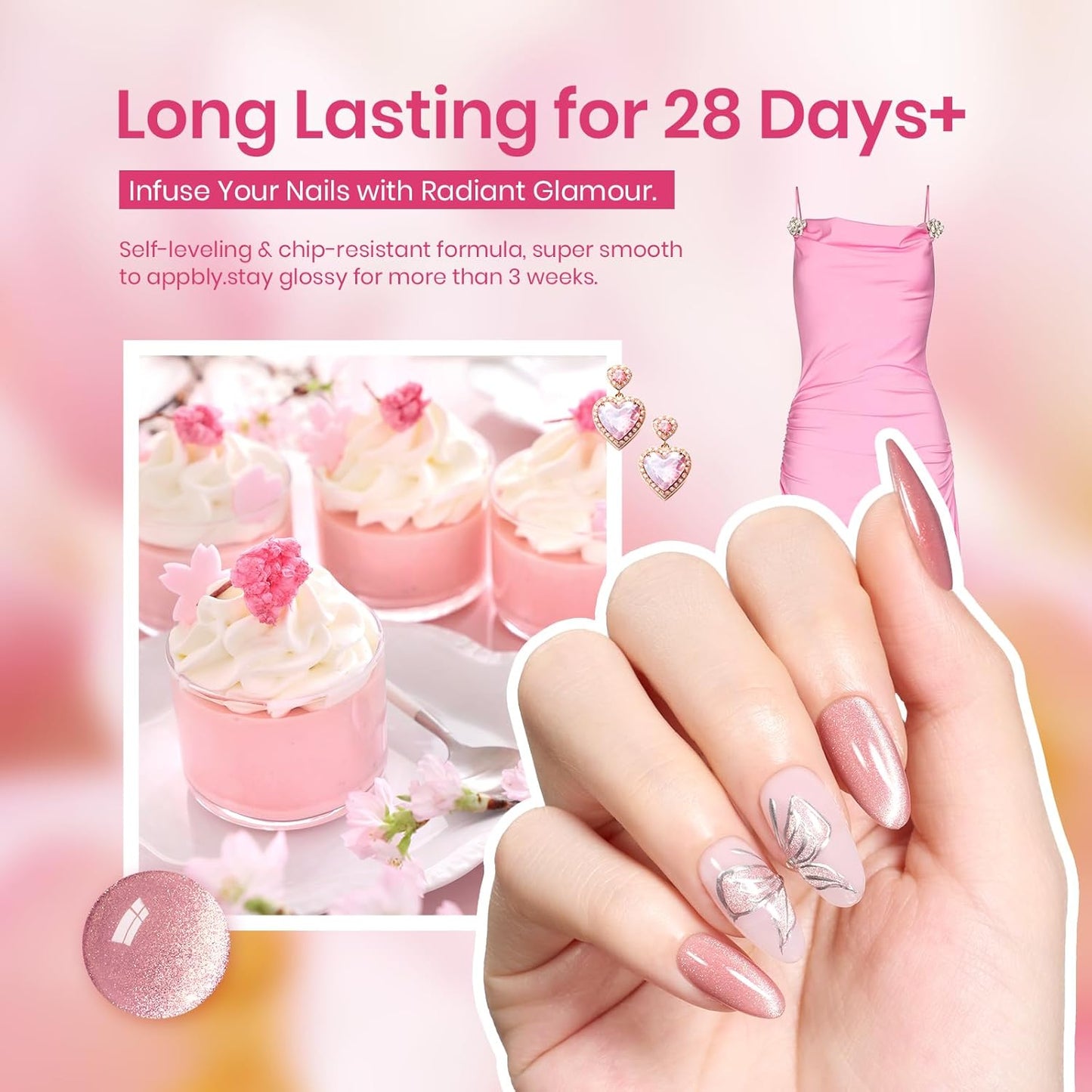 Beetles Pink Cat Eye Gel Nail Polish - 15ML Summer Light Pink Cat Eye Glitter Shimmer Gel Polish with Magnet Soak Off UV Soft Afternoon Collection Nail Art Design Manicure Gifts for Women-Velvo Beauty