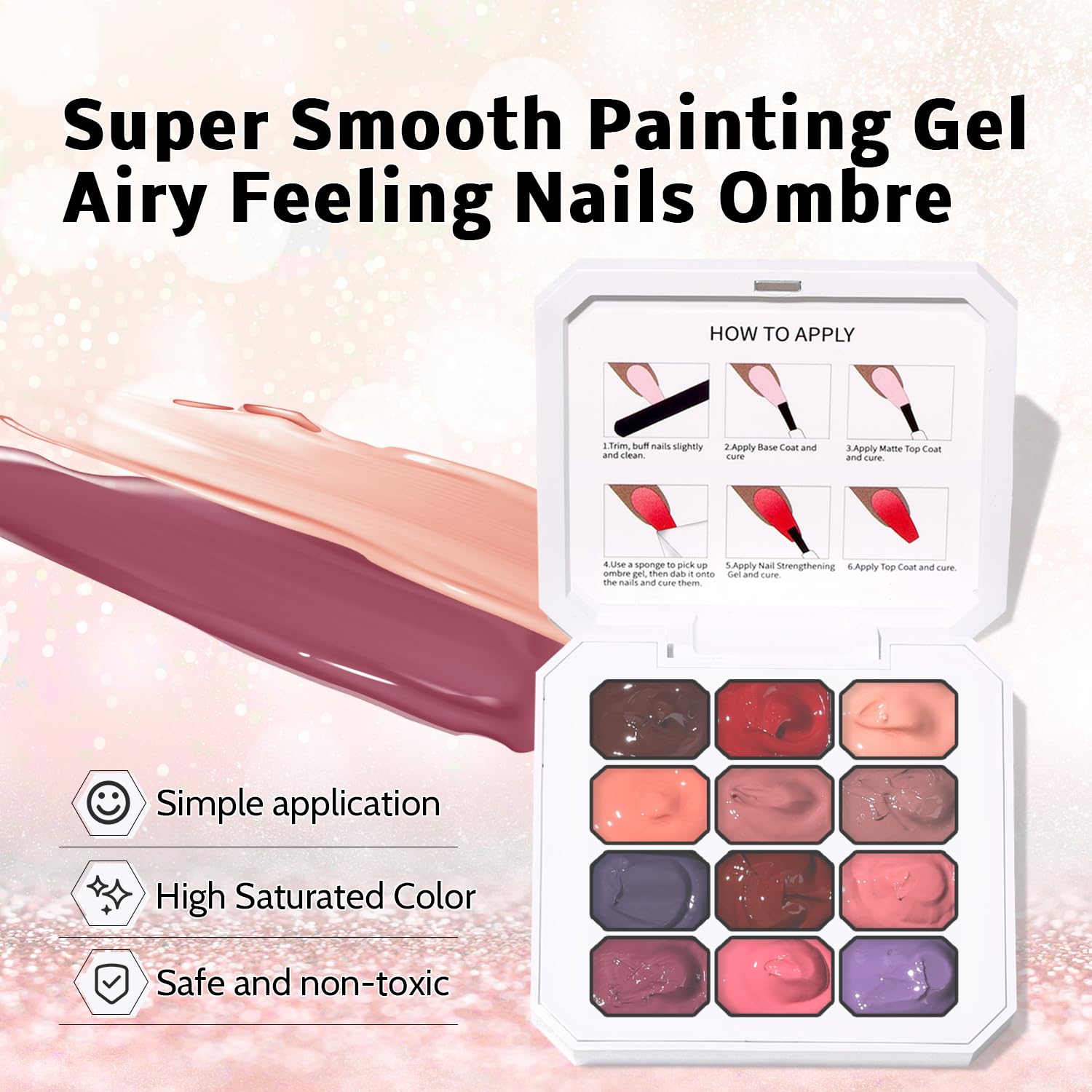 Sponge Pat Paint Nail Gel, Ombre Nails Gradient Gel Nail Blush Blooming Aura Nails Drawing Stripper Floral Painting DIY Nail Art, No Wipe, UV/LED Curing (12 Colors G)-Velvo Beauty