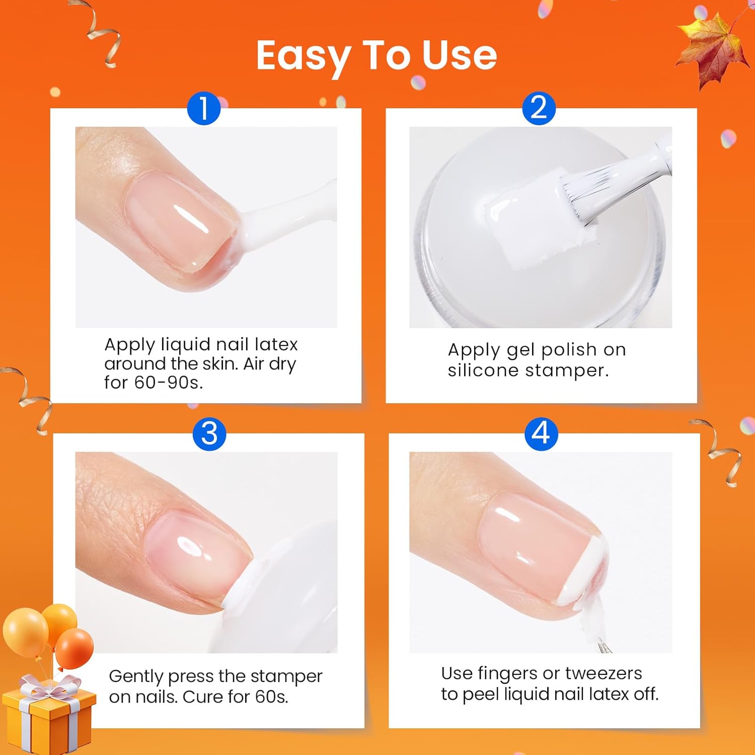 Beetles Nail Stamp, 4Pcs French Tip Tool Easy Manicure Nail Stamper Single Head Soft Silicone Long & Short French Tip Stamp Tool with 2Pcs Nail Scraper Decorations Gift for Women-Velvo Beauty