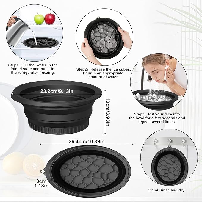 Face Ice Bath Bowl With Built-In Ice Tray, Silicone Ice Bowl Facial Folding Washbasin for Cold Plunge Therapy, Skin Tightening & Acne Relief, Reusable Ice Cubes Portable Spa Tool for Home & Travel-Velvo Beauty