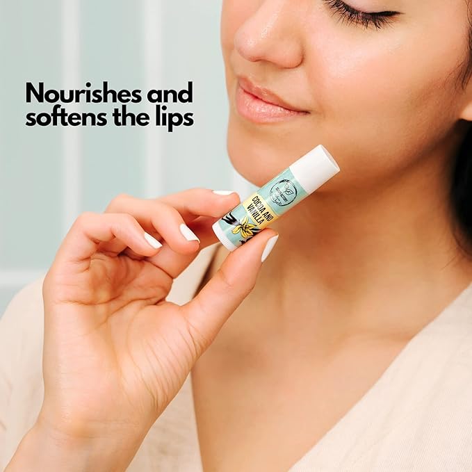 SoapFactory Natural Vanilla Lip Balm for Dry cracked Lips, Vegan, Organic Certified, Lip Care with Carnauba Wax for Women and Men, 0.17 ounce (Pack of 5)-Velvo Beauty