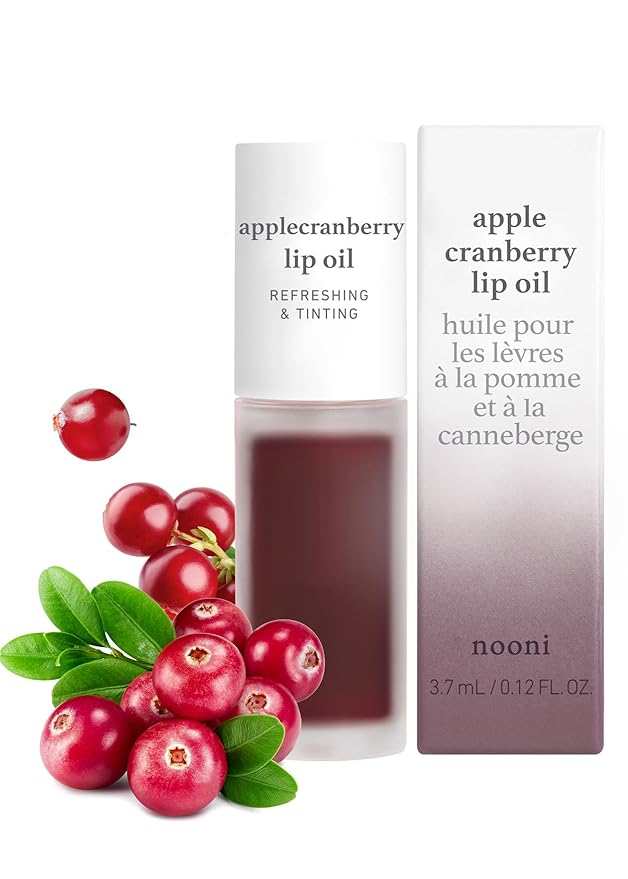 NOONI Korean Vegan Lip Oil - Applepeony, 0.12 Fl Oz + Korean Lip Oil - Applecranberry, 0.12 Fl Oz Bundle-Velvo Beauty