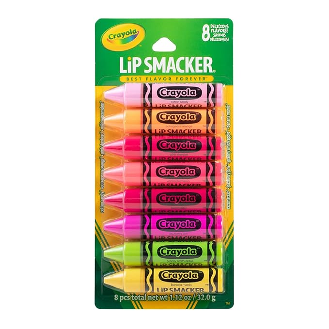 Lip Smacker Crayola Lip Balm Party Pack 8 Count, Cotton Candy, Orange, Sherbert, Watermelon, Berry, Apple, Banana-Velvo Beauty