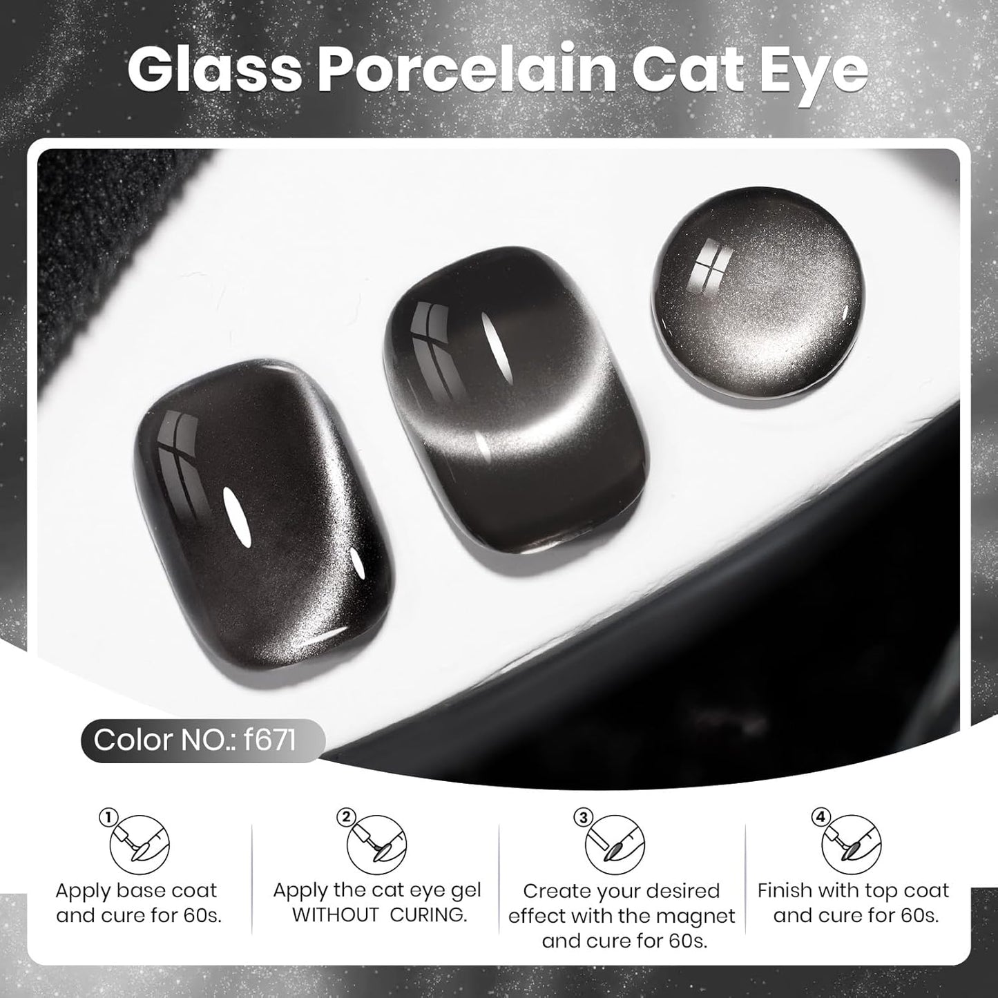 Beetles Black Cat Eye Gel Polish, 15ML Black Glass Cat Eye Glitter Gel Polish with Magnet Shimmer Translucent Sheer Color Soak Off UV Midnight Sands Series French Nail Art Dsign Gift for Women-Velvo Beauty