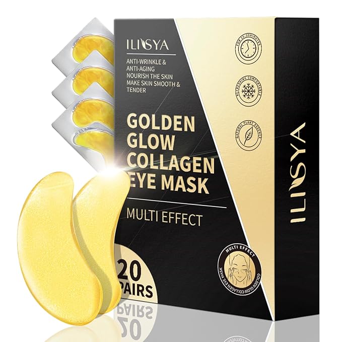 ROUSE Under Eye Patches (20 Pairs), 24K Gold Collagen Anti-Wrinkle Eye Mask Golden Anti-Aging Smooth Eye Pads for Dark Circles Puffy Eyes Moisturizing Nourishing-Velvo Beauty