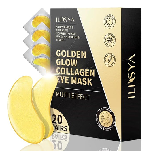 ROUSE Under Eye Patches (20 Pairs), 24K Gold Collagen Anti-Wrinkle Eye Mask Golden Anti-Aging Smooth Eye Pads for Dark Circles Puffy Eyes Moisturizing Nourishing-Velvo Beauty