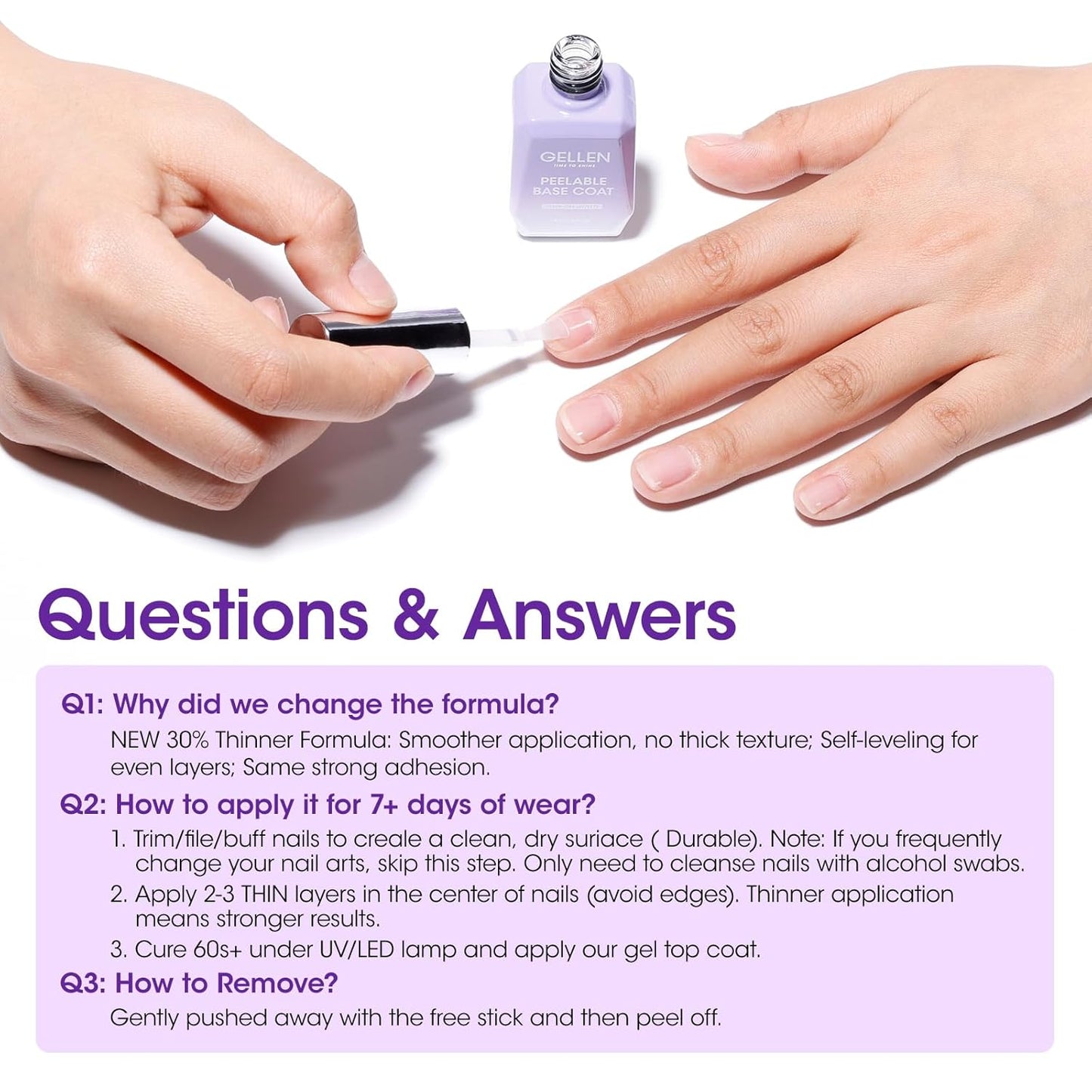 GELLEN Peel Off Base Coat, 18ml Peelable Gel Base Coat for Gel Nail Polish, UV LED Lamp Needed Clear Nail Polish without Soaking for Take off Nail Practice Beginners-Velvo Beauty