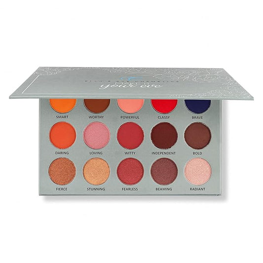 | 15 color pigmented blendable eyeshadow palette with mirror, warm neutral matte shimmery shades, travel size makeup-Velvo Beauty
