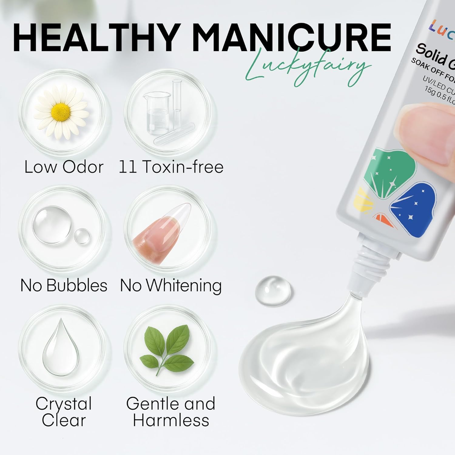 Nail Glue Gel for Nail Tips, Super Strong Solid Gel Glue U V Cured Needed, 15ml Soak Off Soft Adhesive Bonding for Acrylic Nails, Nails Extension Fake Nails-Velvo Beauty