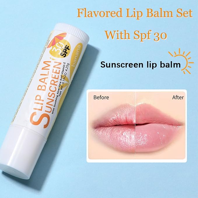 Spf 30 Lip Balm, 3Pcs Sunscreen Lip Balm, Lip Balm With Spf, Flavored Lip Balm, Vitamin E Lip Balm Set, Aloe Vera Hydrating Lip Balm for Women Gilrs-Velvo Beauty