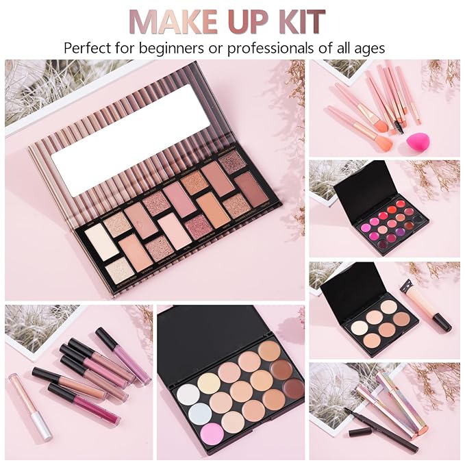 All In One Makeup Kit For Girls Gift, Makeup Kit For Women Full Kit Includes Sponge Eyeshadow Liquid Lipstick Concealer Eyeliner Eyebrow Makeup Bag-Velvo Beauty